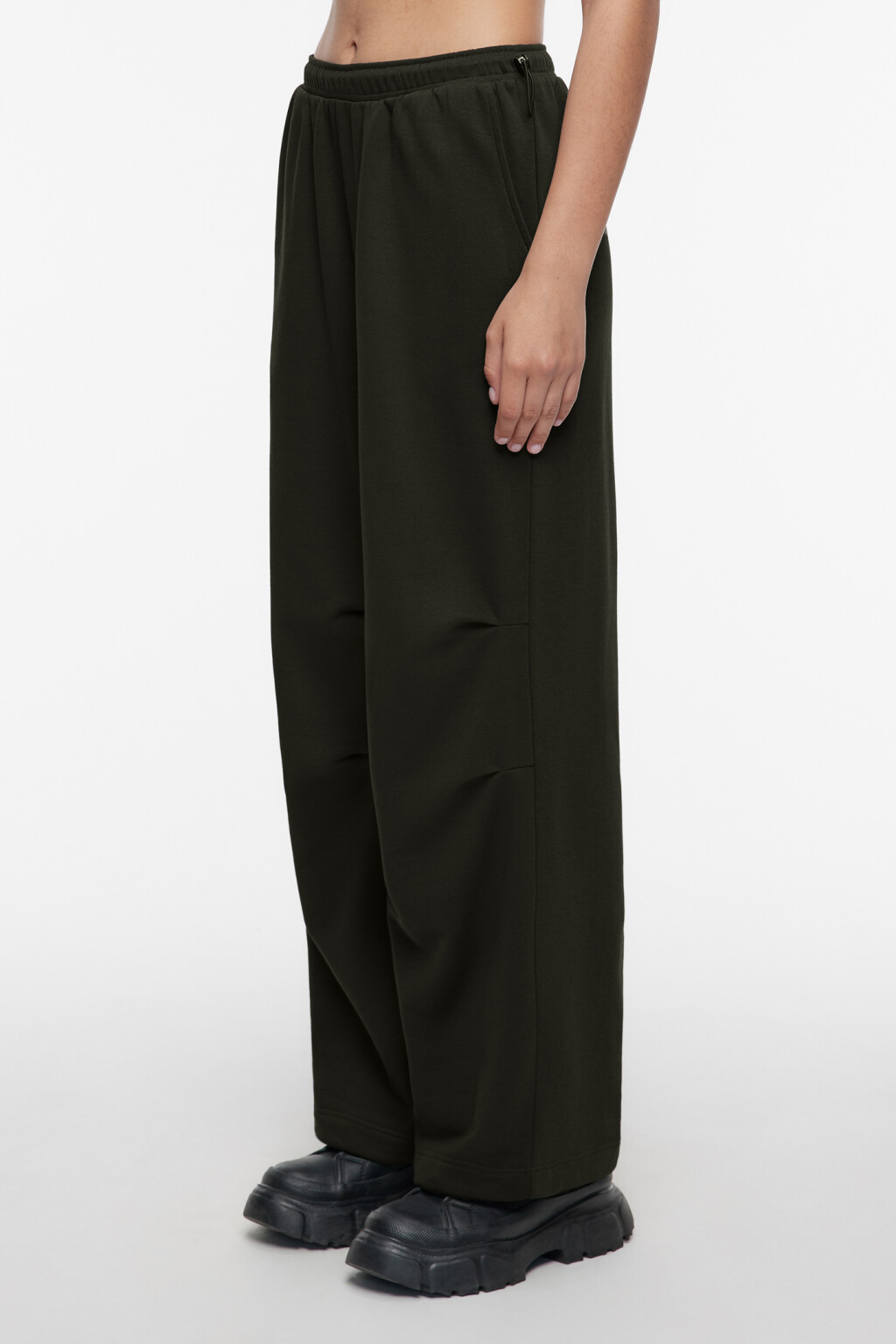 Брюки трикотажные с утяжками на поясе - цвет зеленый - 3