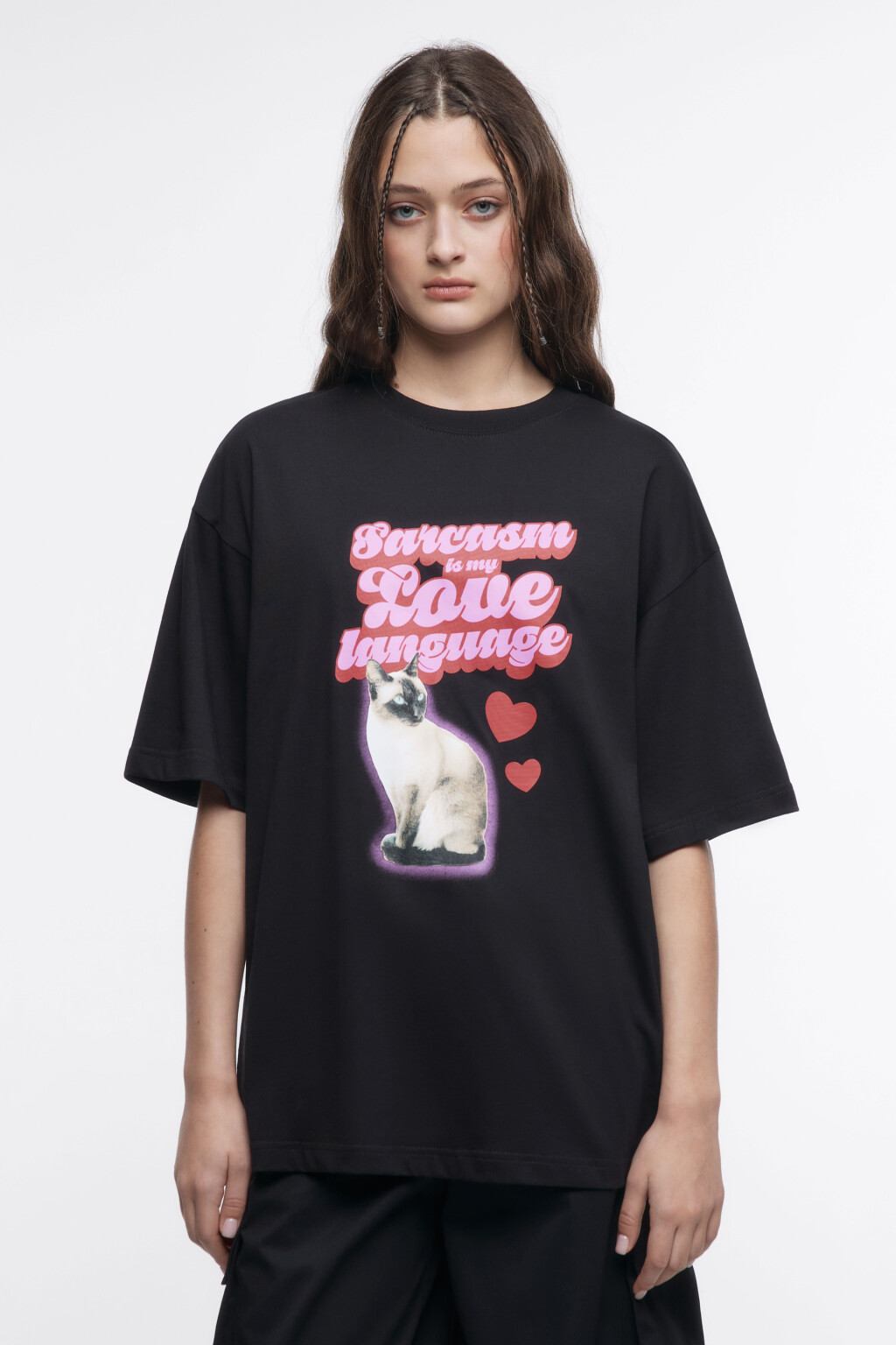 Футболка oversize с принтом и надписями - цвет черный - 2