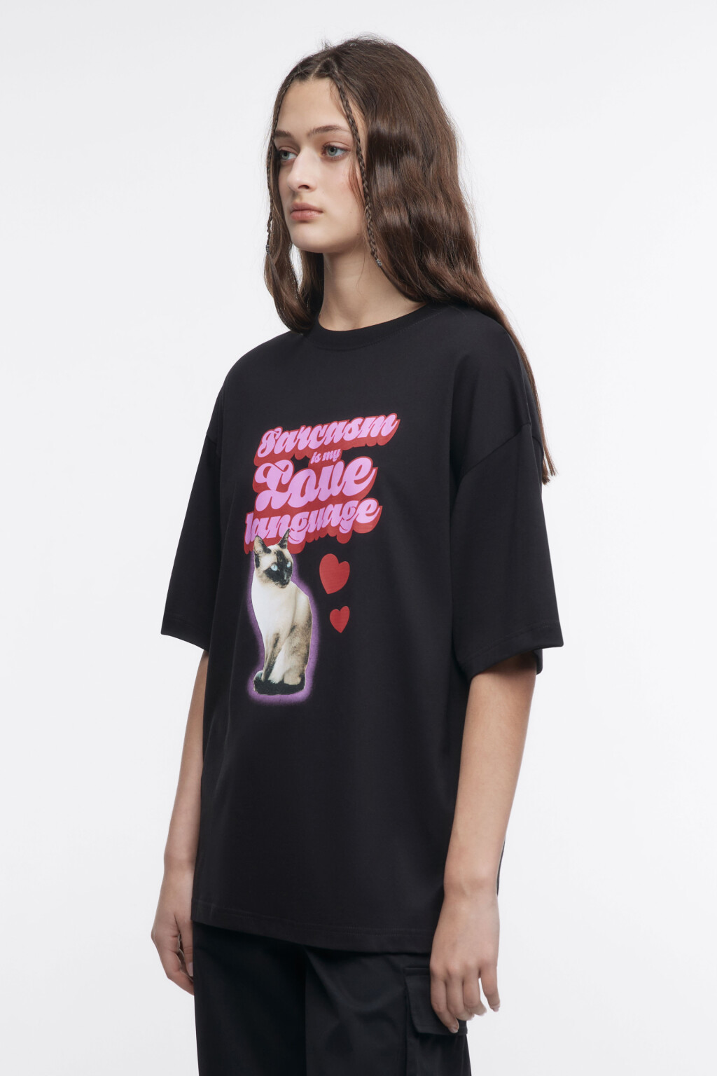 Футболка oversize с принтом и надписями - цвет черный - 3