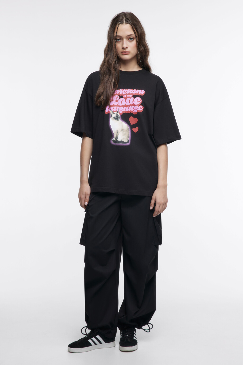 Футболка oversize с принтом и надписями - цвет черный - 1