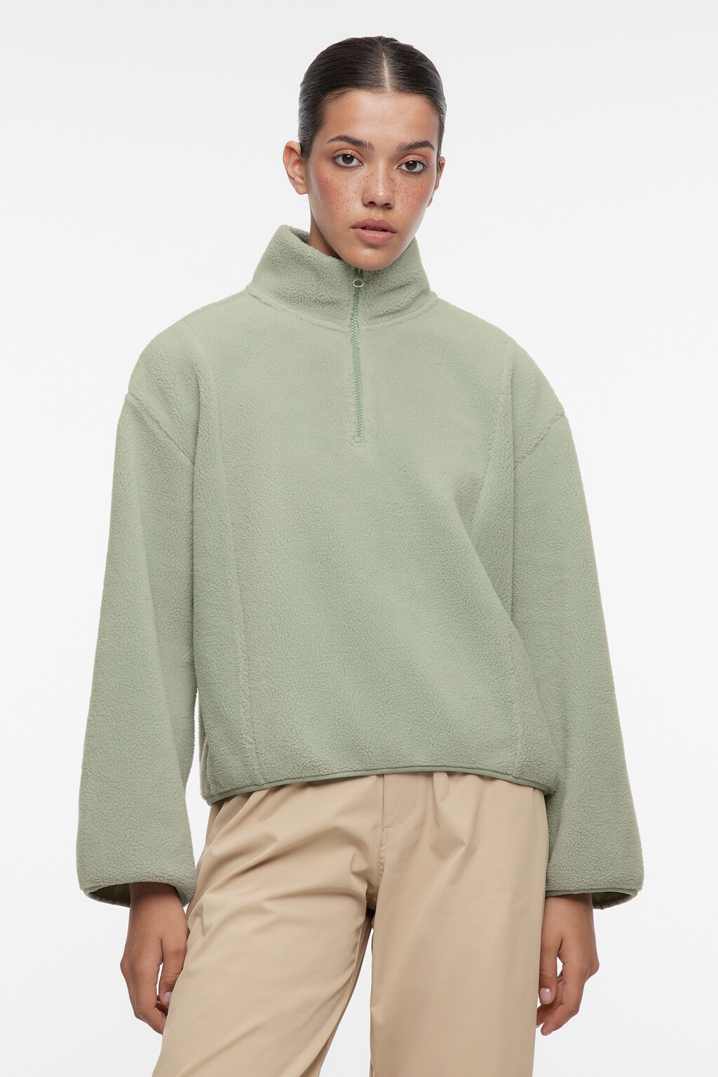 Толстовка oversize из флиса с воротником на молнии - цвет серый - 2