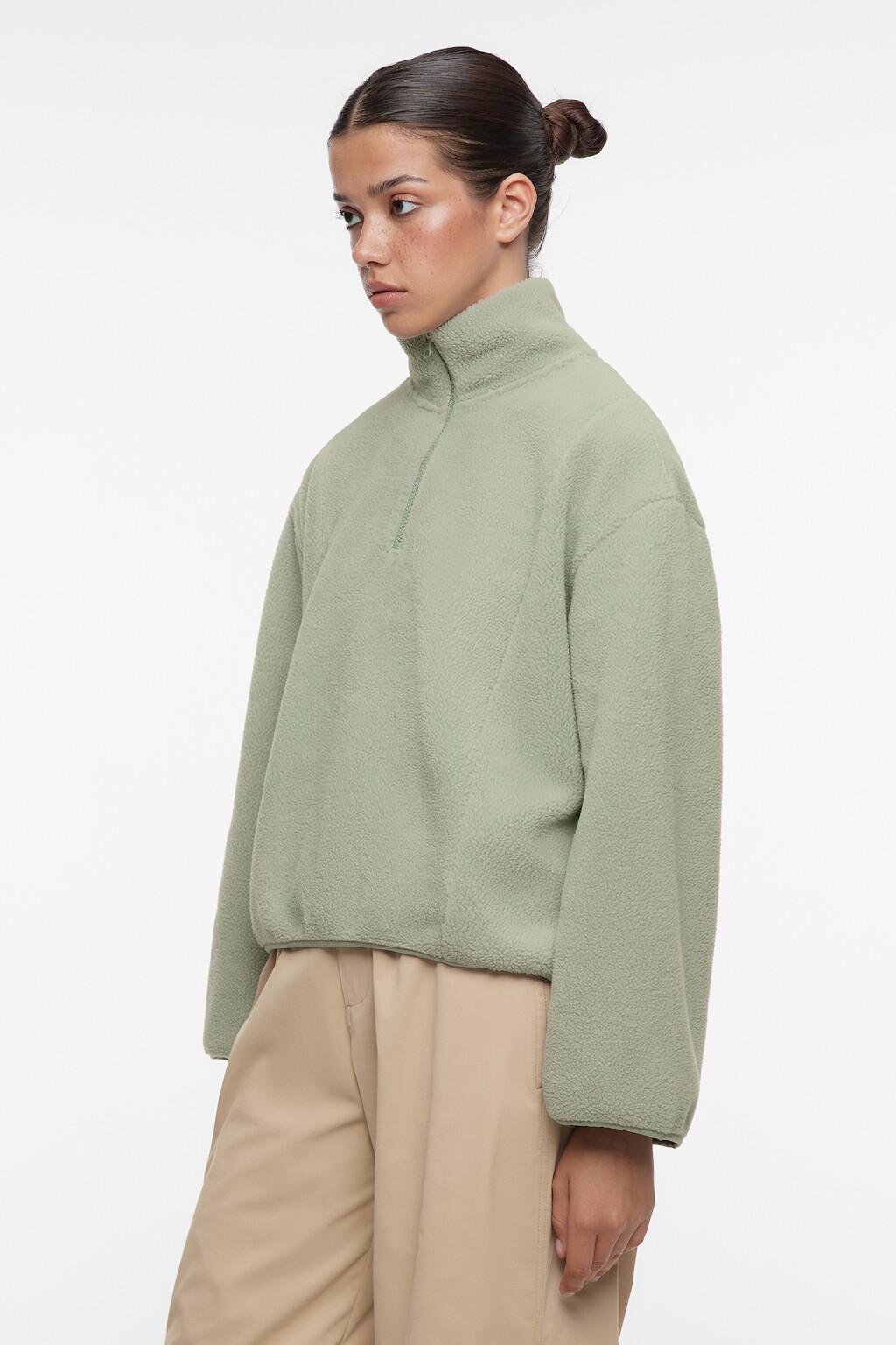 Толстовка oversize из флиса с воротником на молнии - цвет серый - 3