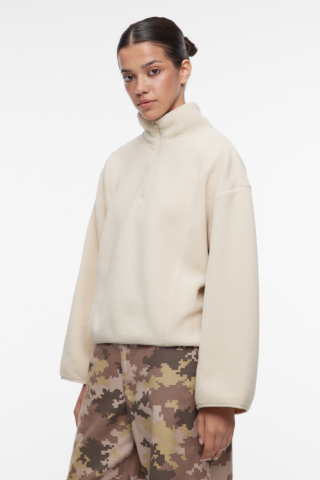 Толстовка oversize из флиса с воротником на молнии - цвет бежевый - 2