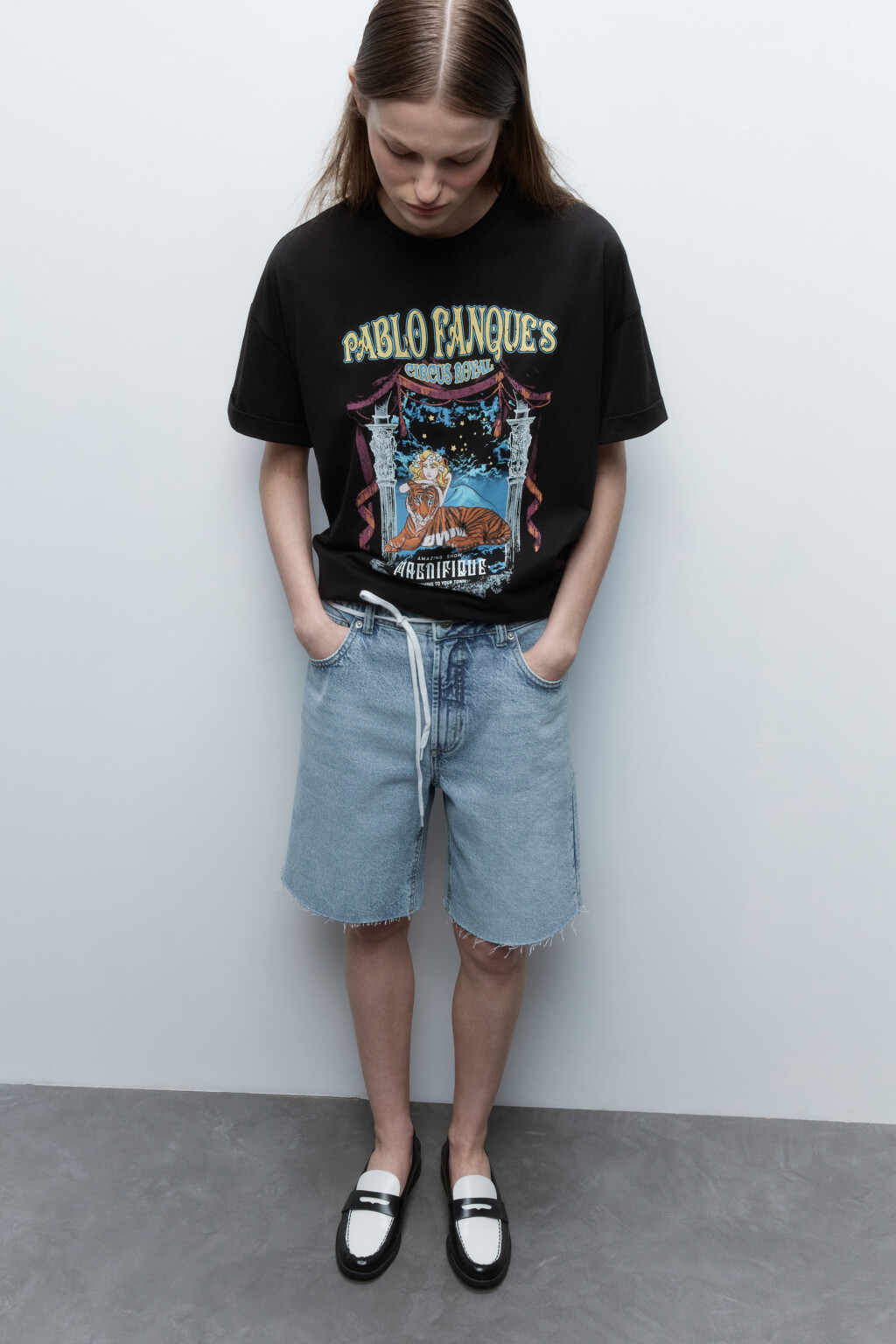 Футболка oversize хлопковая с принтом-надписью - цвет черный - 1