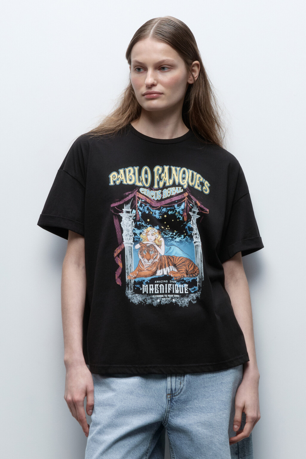 Футболка oversize хлопковая с принтом-надписью - цвет черный - 2