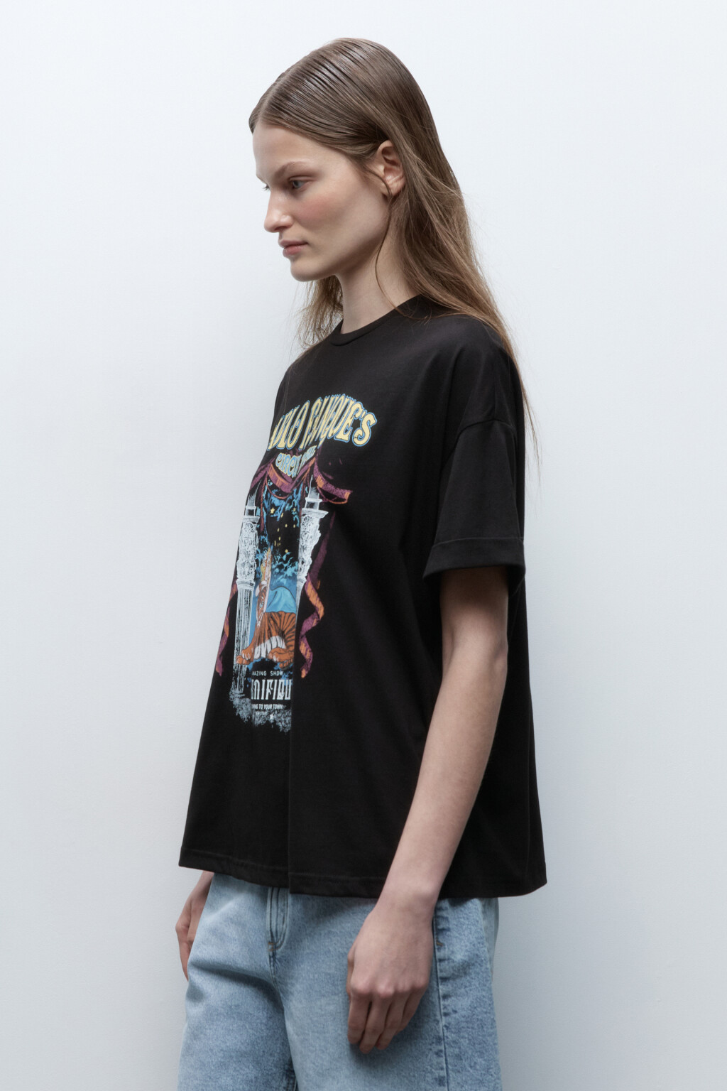 Футболка oversize хлопковая с принтом-надписью - цвет черный - 3