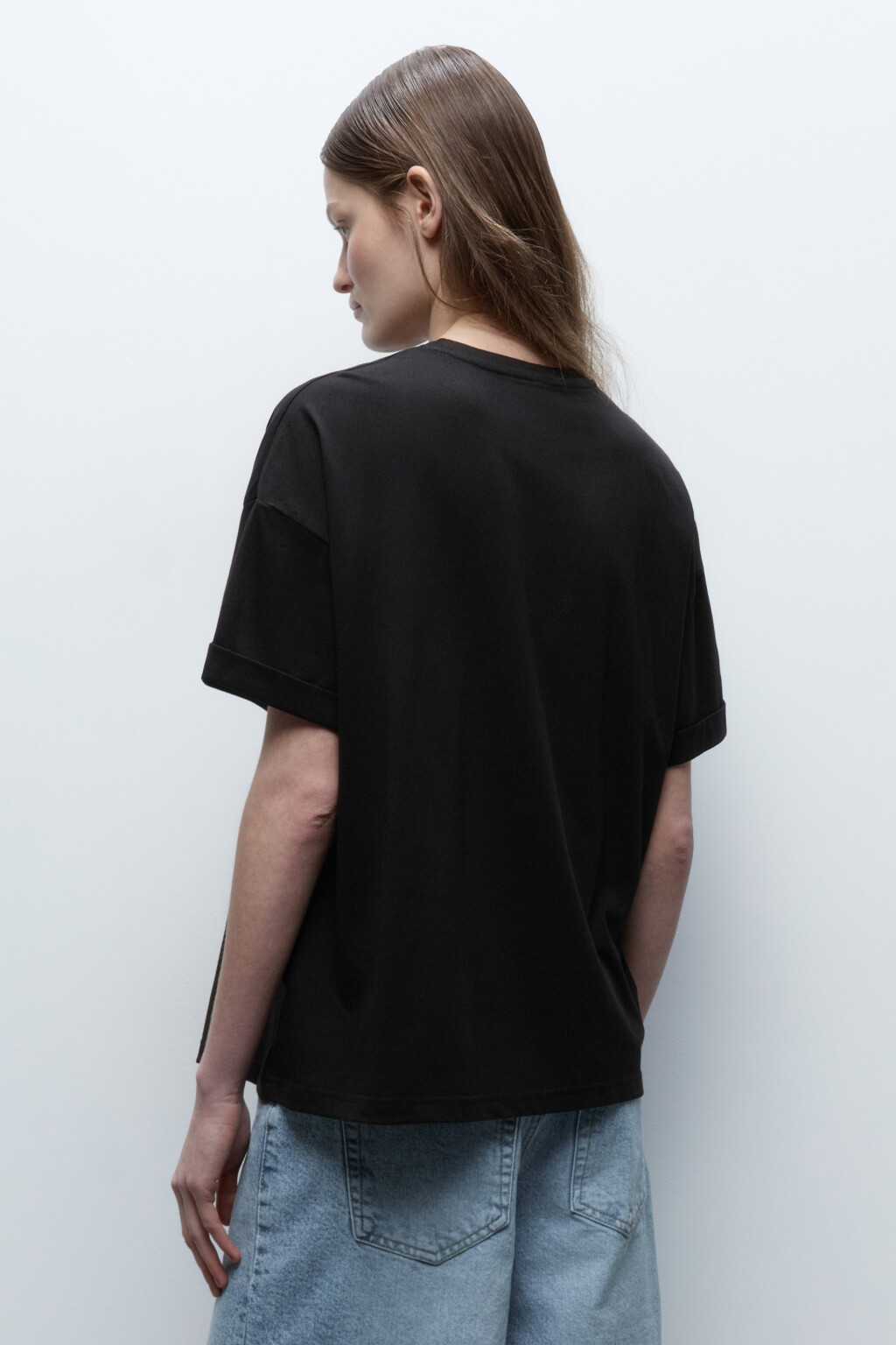 Футболка oversize хлопковая с принтом-надписью - цвет черный - 4