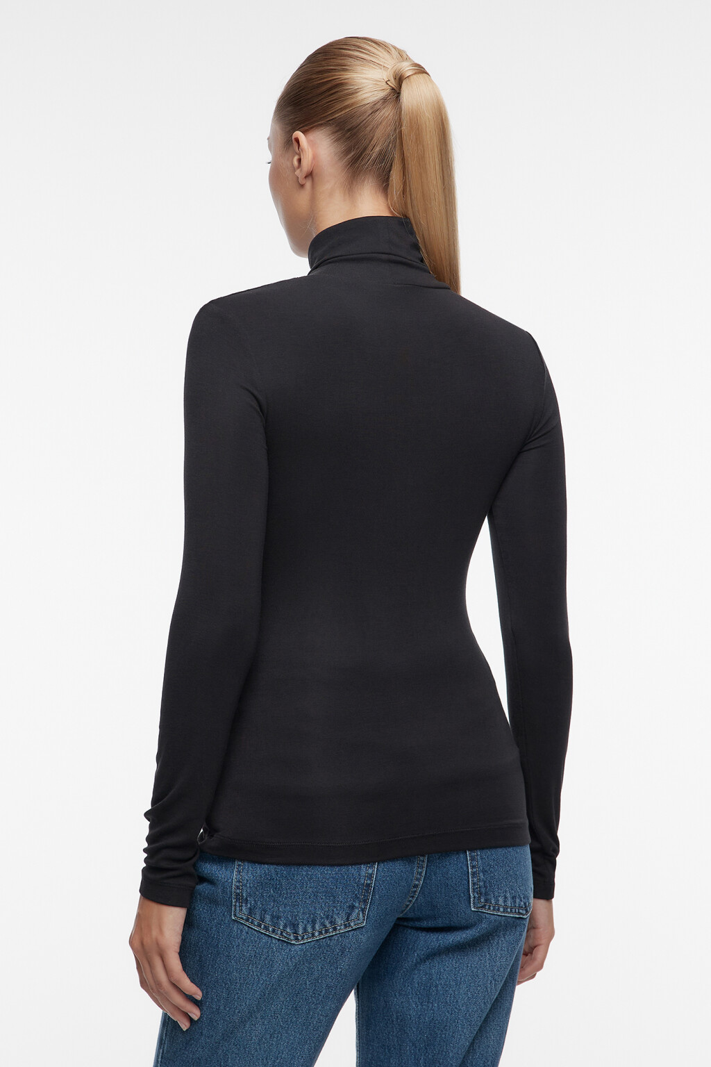 Водолазка вискозная облегающая с цветочным принтом - цвет черный - 3