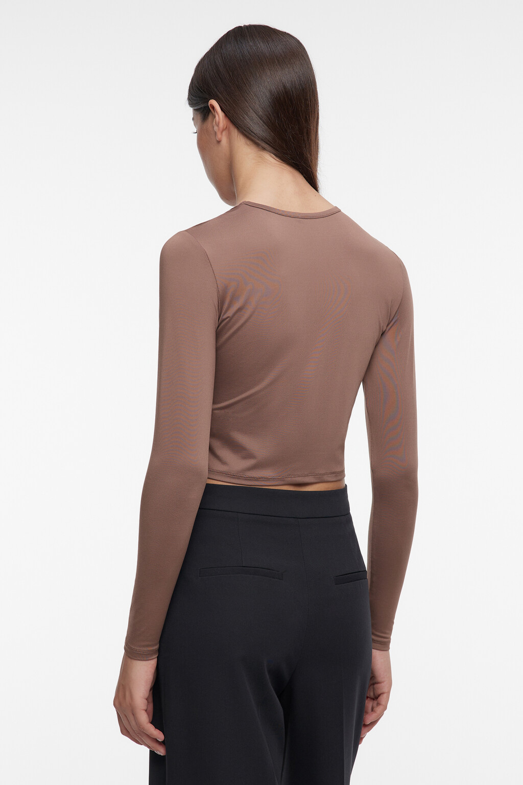 Лонгслив облегающий укороченный с круглым вырезом - цвет бежевый - 4