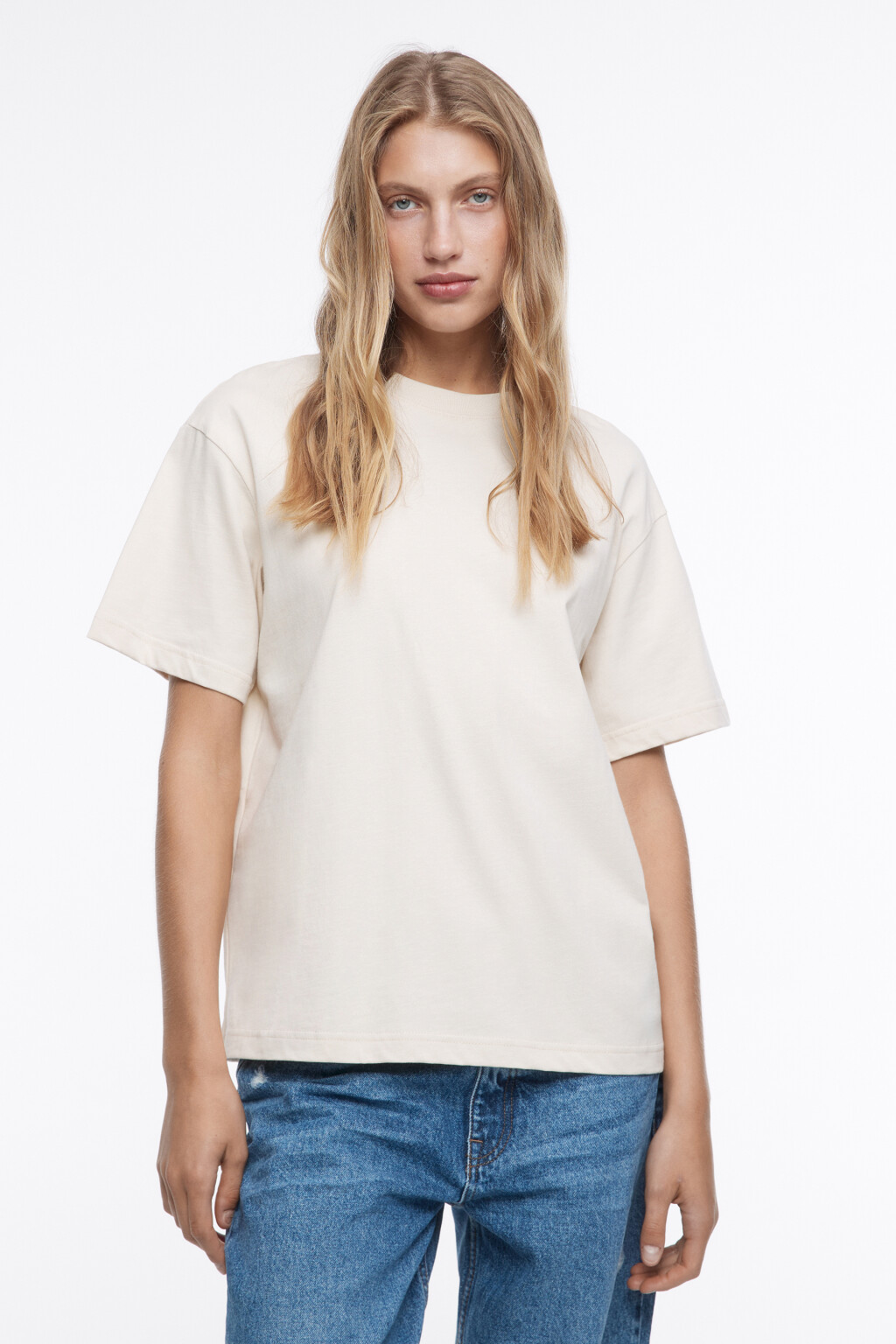 Футболка oversize хлопковая базовая - цвет бежевый - 2