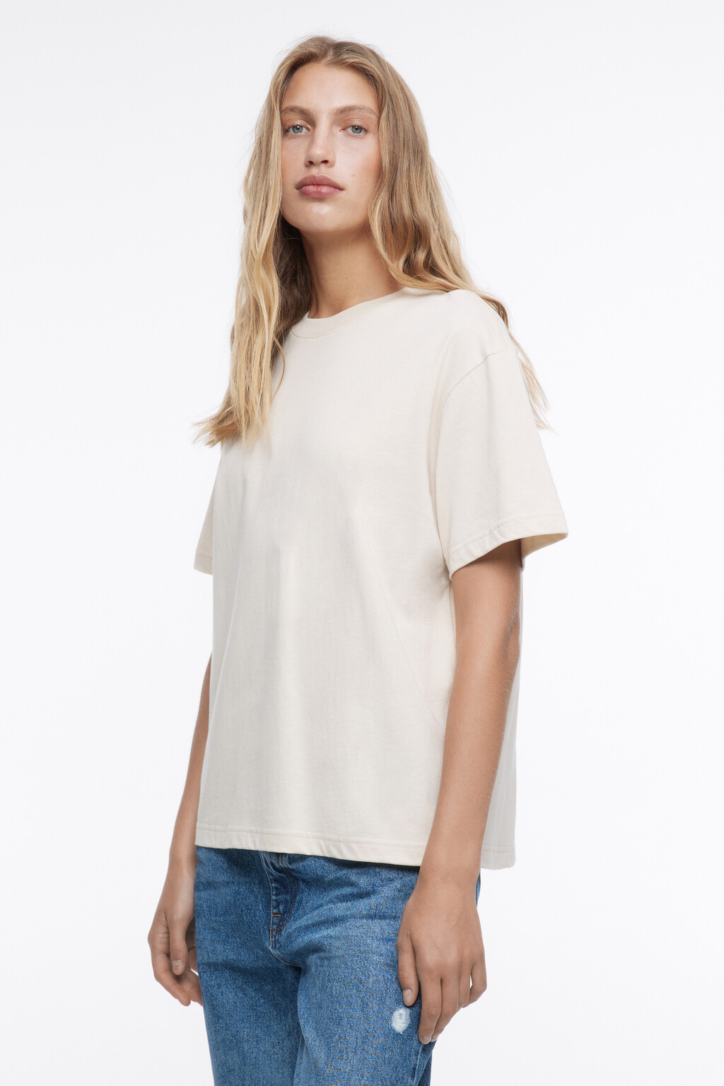 Футболка oversize хлопковая базовая - цвет бежевый - 3