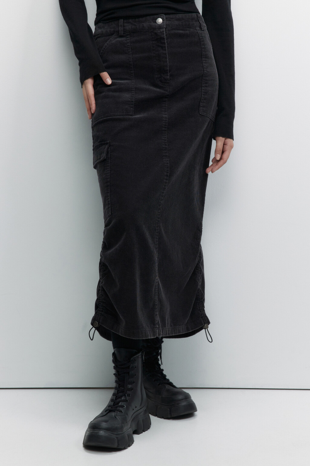 Юбка-парашют миди с карманами карго - цвет серый - 1