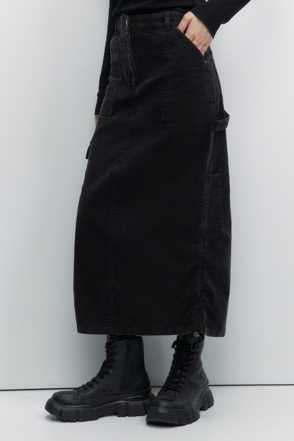 Юбка-парашют миди с карманами карго - цвет серый - 2