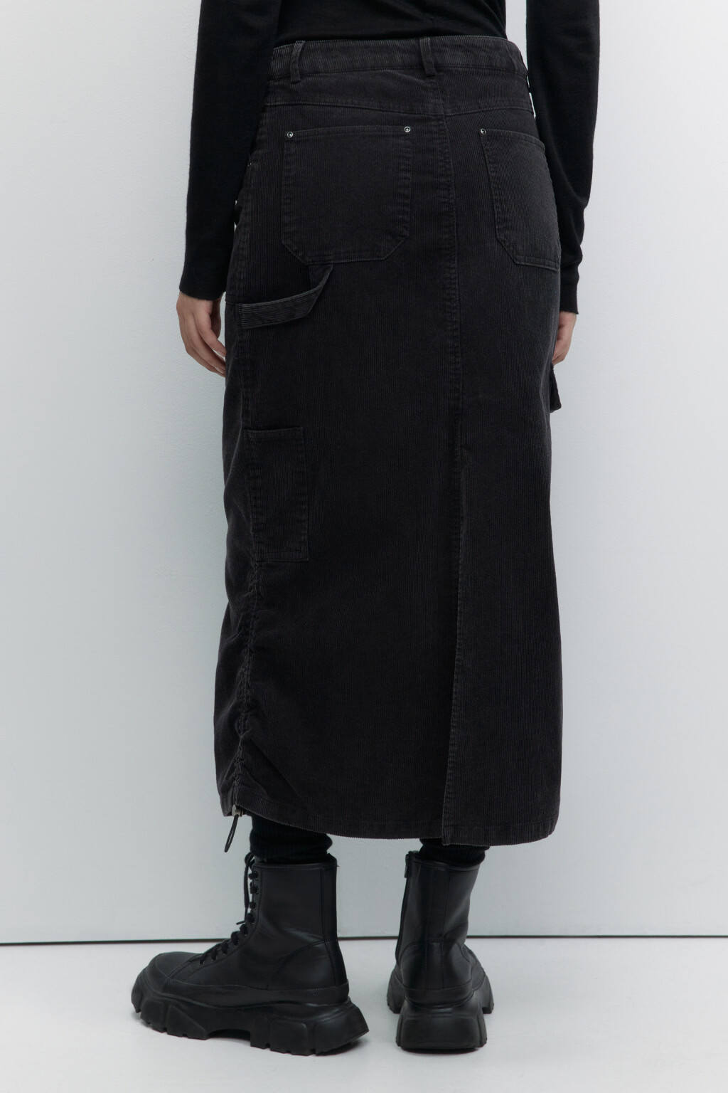 Юбка-парашют миди с карманами карго - цвет серый - 3