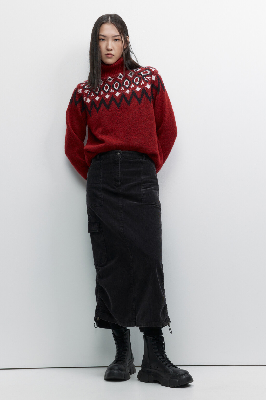 Юбка-парашют миди с карманами карго - цвет серый - 4