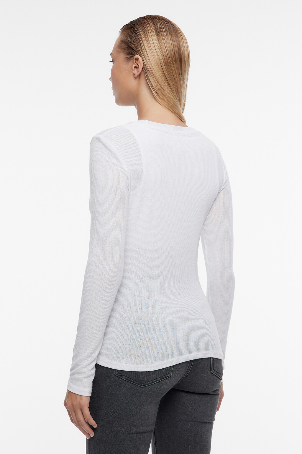 Лонгслив облегающий тонкий с подкладкой-топом - цвет белый - 3