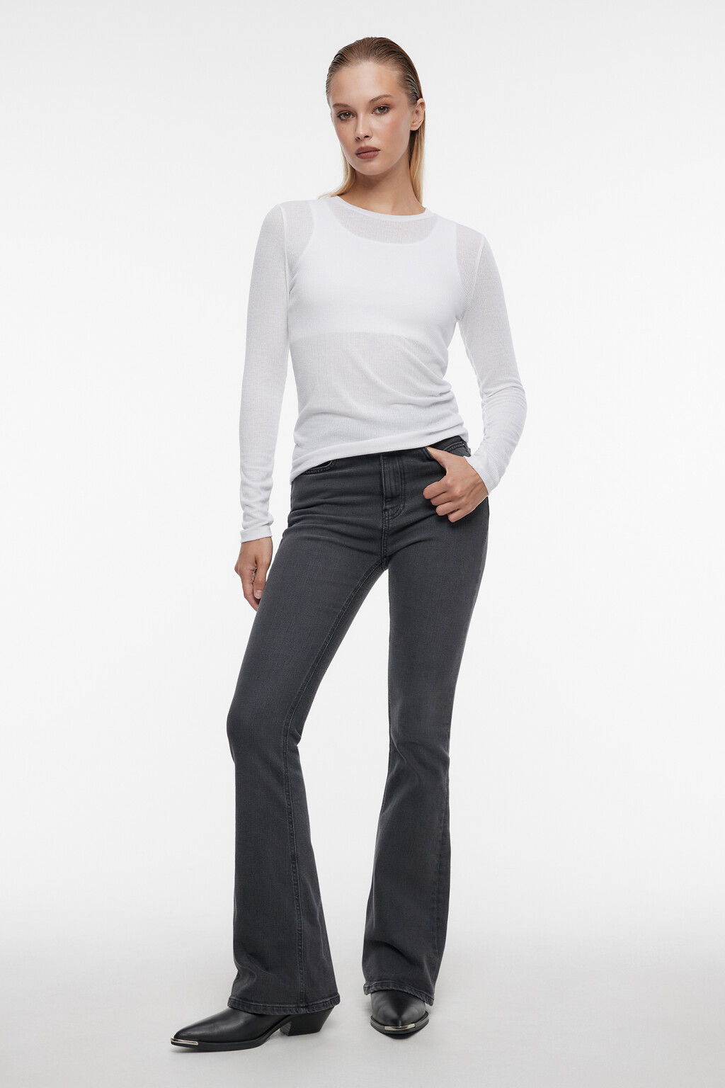 Лонгслив облегающий тонкий с подкладкой-топом - цвет белый - 4