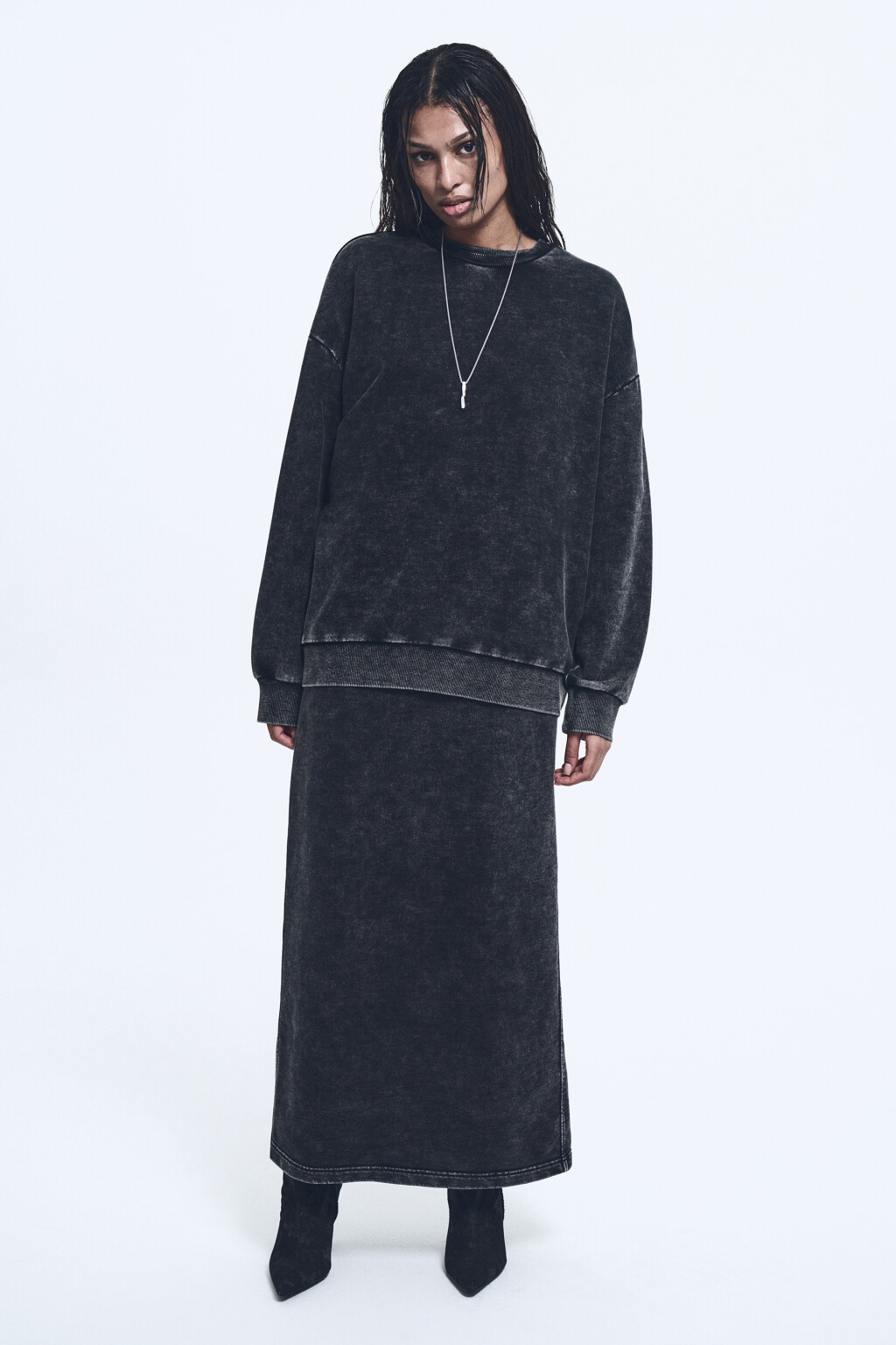 Свитшот oversize хлопковый с вареным эффектом - цвет серый - 9