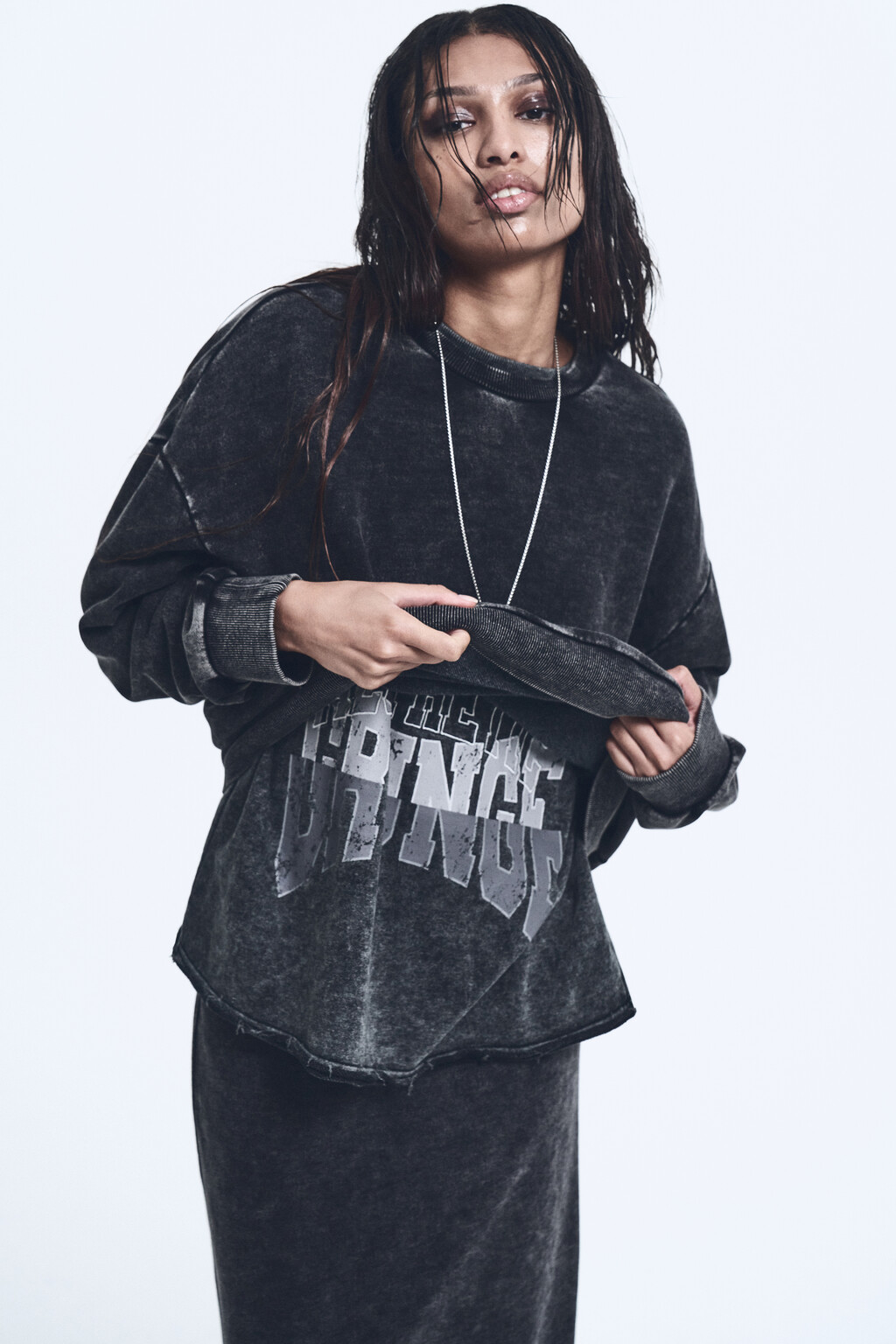 Свитшот oversize хлопковый с вареным эффектом - цвет серый - 8