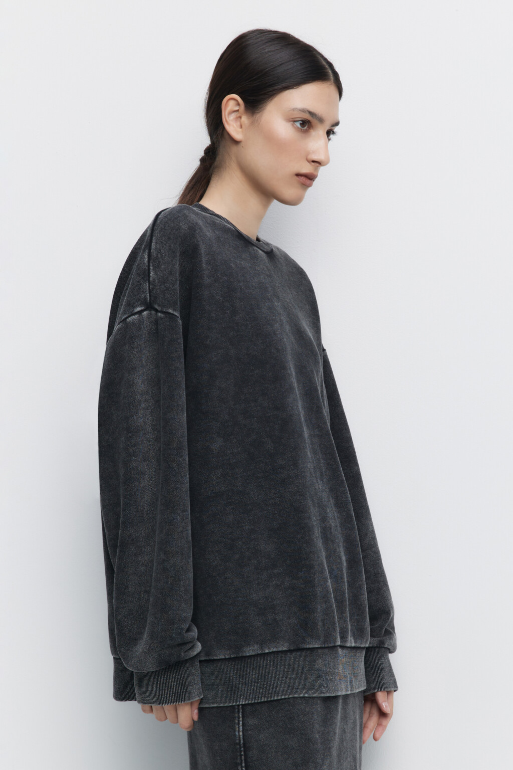 Свитшот oversize хлопковый с вареным эффектом - цвет серый - 3