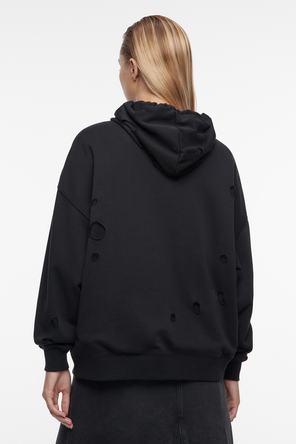 Худи oversize рваная с подкладкой и капюшоном - цвет черный - 4
