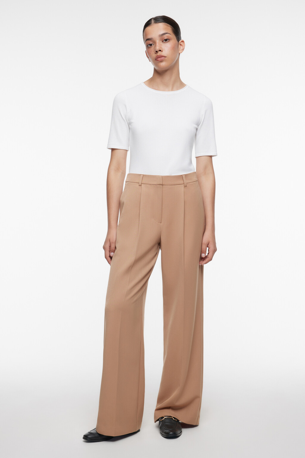 Брюки широкие костюмные с низкой посадкой - цвет коричневый - 5