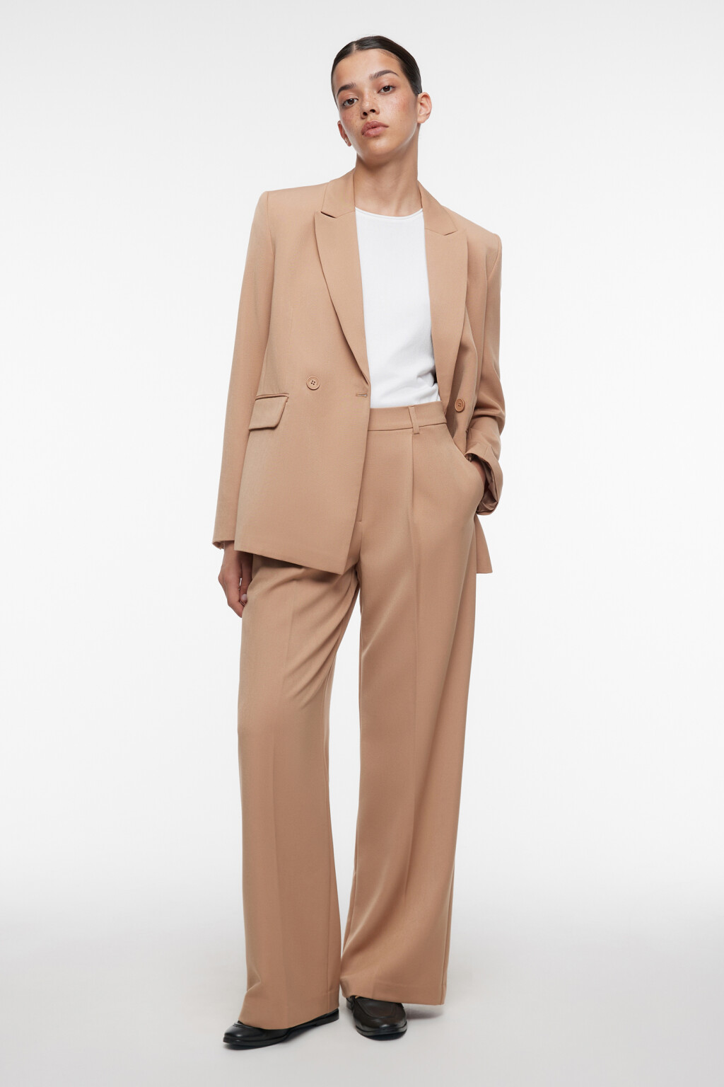 Брюки широкие костюмные с низкой посадкой - цвет коричневый - 1