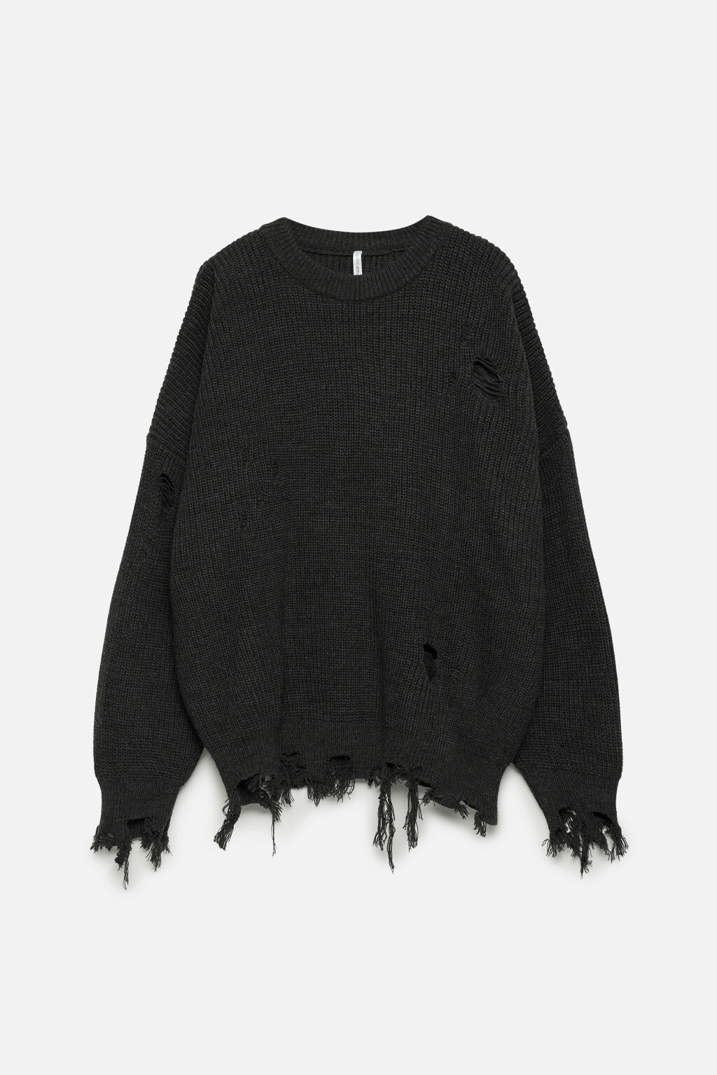 Свитер oversize вязаный рваный в стиле гранж - цвет серый - 8