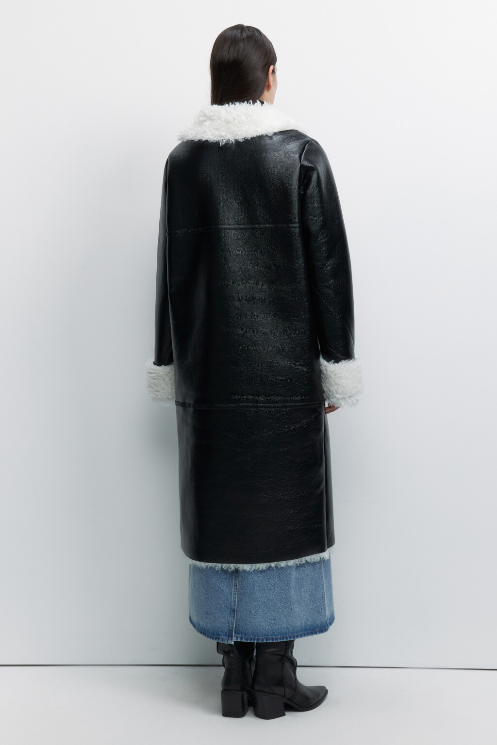 Дубленка-афганка длинная с подкладкой - цвет черный - 4