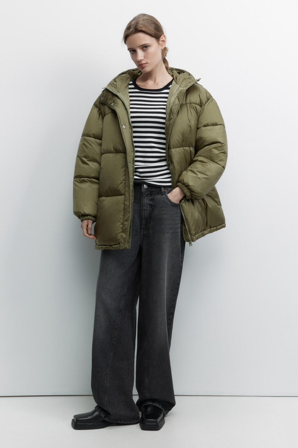 Куртка стеганая утепленная с глубоким капюшоном - цвет зеленый - 5