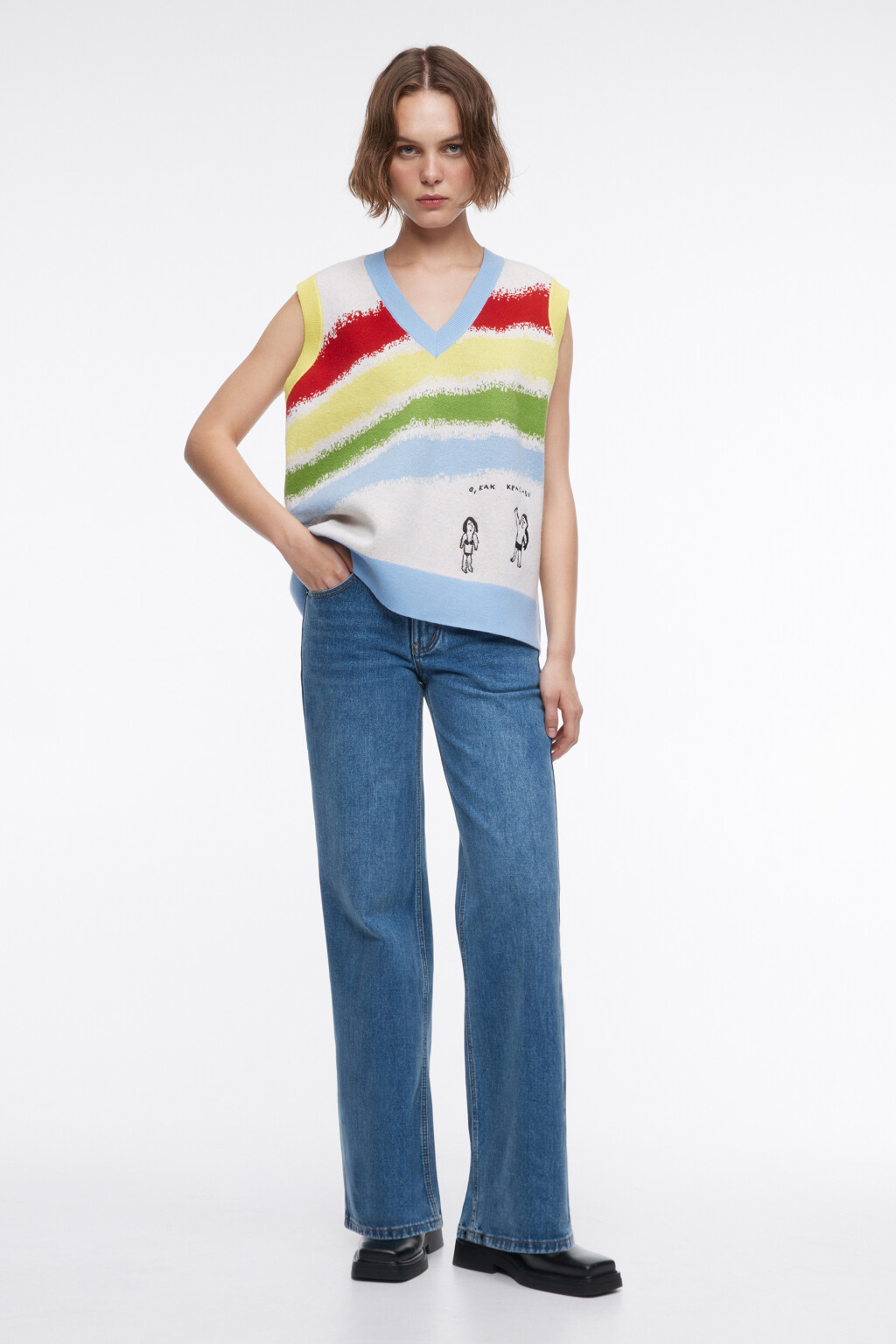 Джинсы широкие с патчем с собачками - цвет голубой - 6