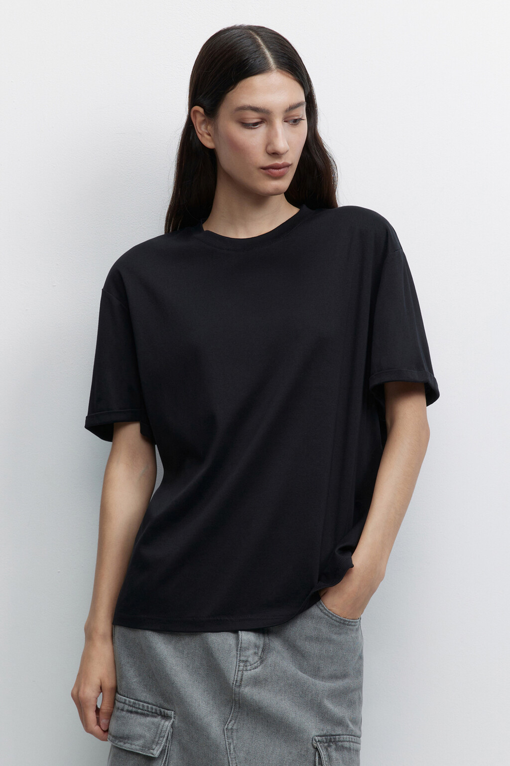 Футболка oversize из мерсеризованного хлопка - цвет черный - 1