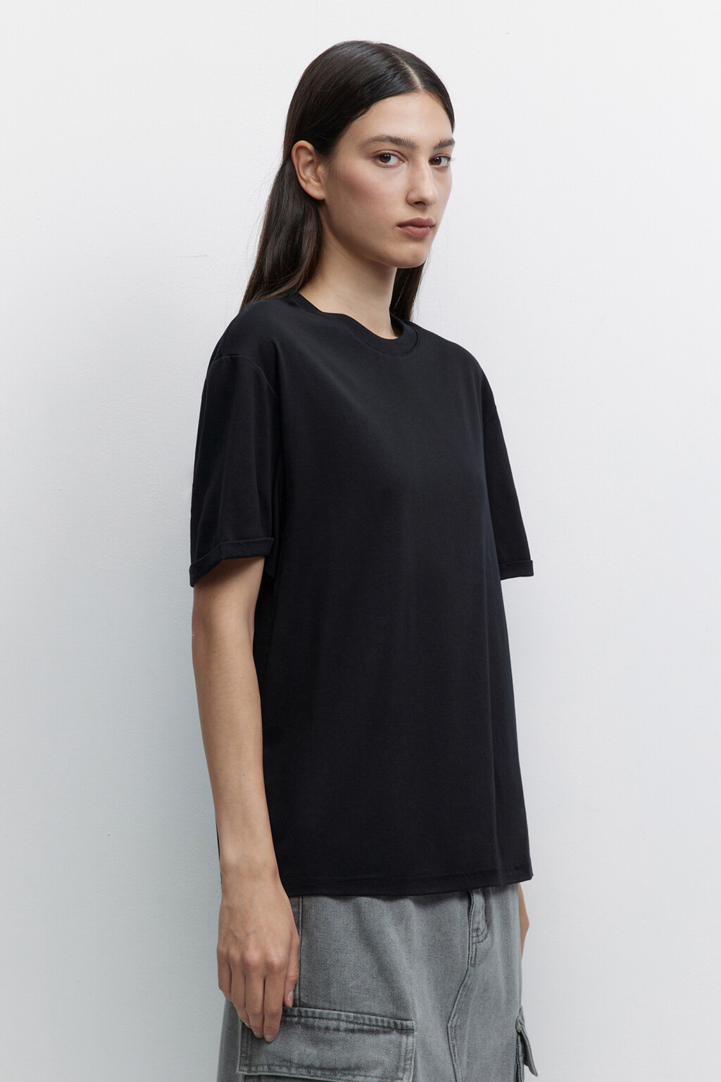 Футболка oversize из мерсеризованного хлопка - цвет черный - 2