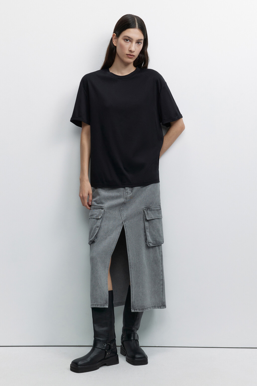 Футболка oversize из мерсеризованного хлопка - цвет черный - 4