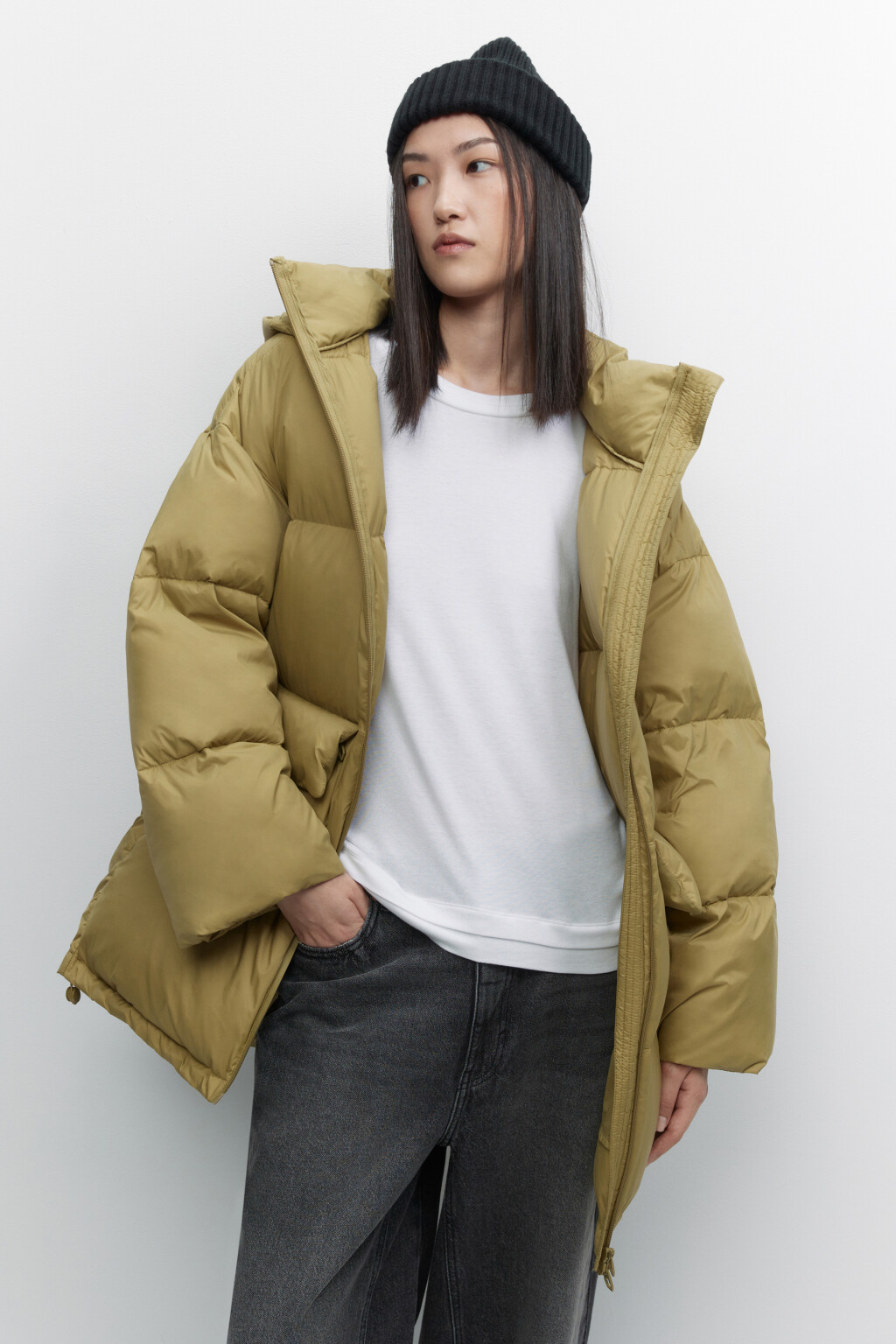 Куртка-пуховик oversize на натуральном утеплителе - цвет зеленый - 1