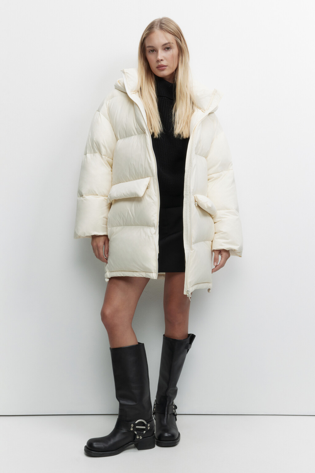 Куртка-пуховик oversize на натуральном утеплителе - цвет молочный - 1