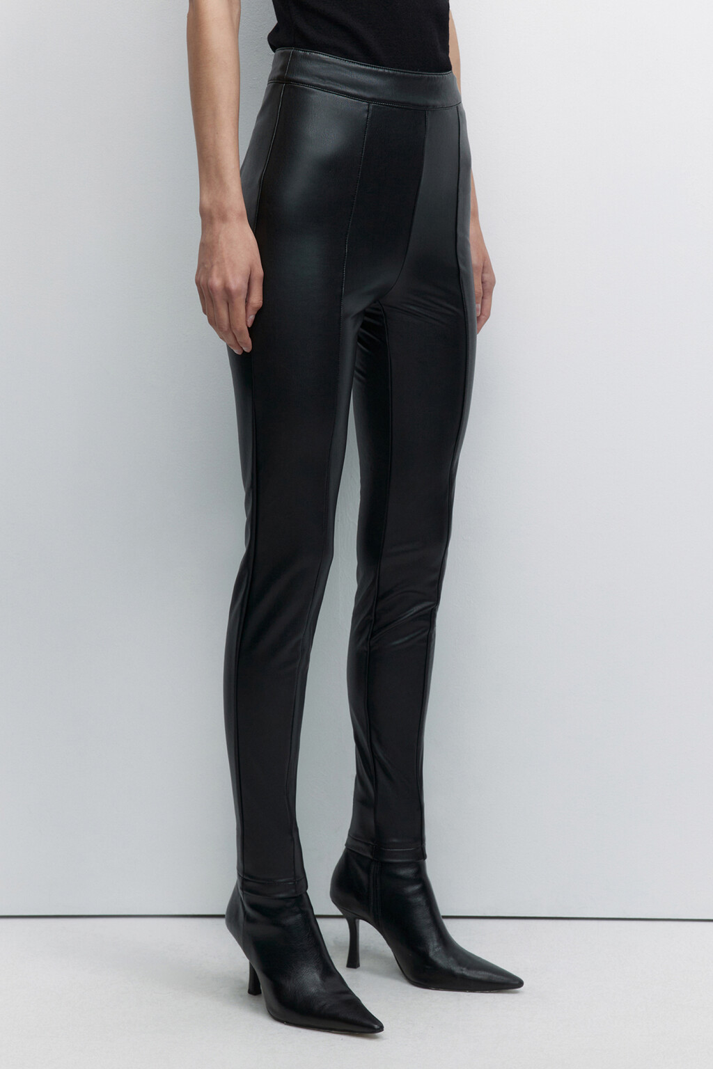 Брюки-леггинсы облегающие с высокой посадкой - цвет черный - 2