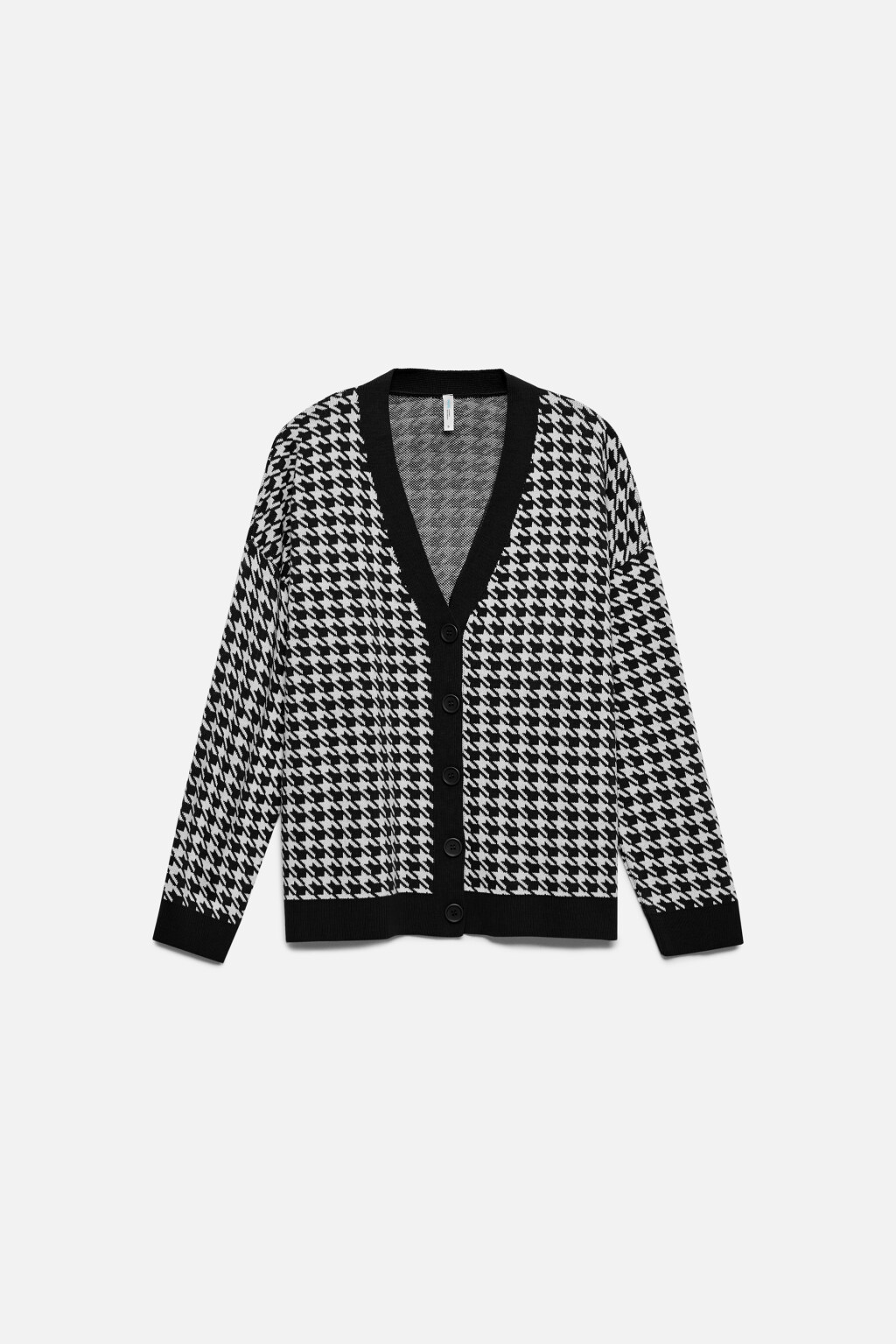 Кардиган вязаный свободный с принтом гусиная лапка - цвет черный - 9