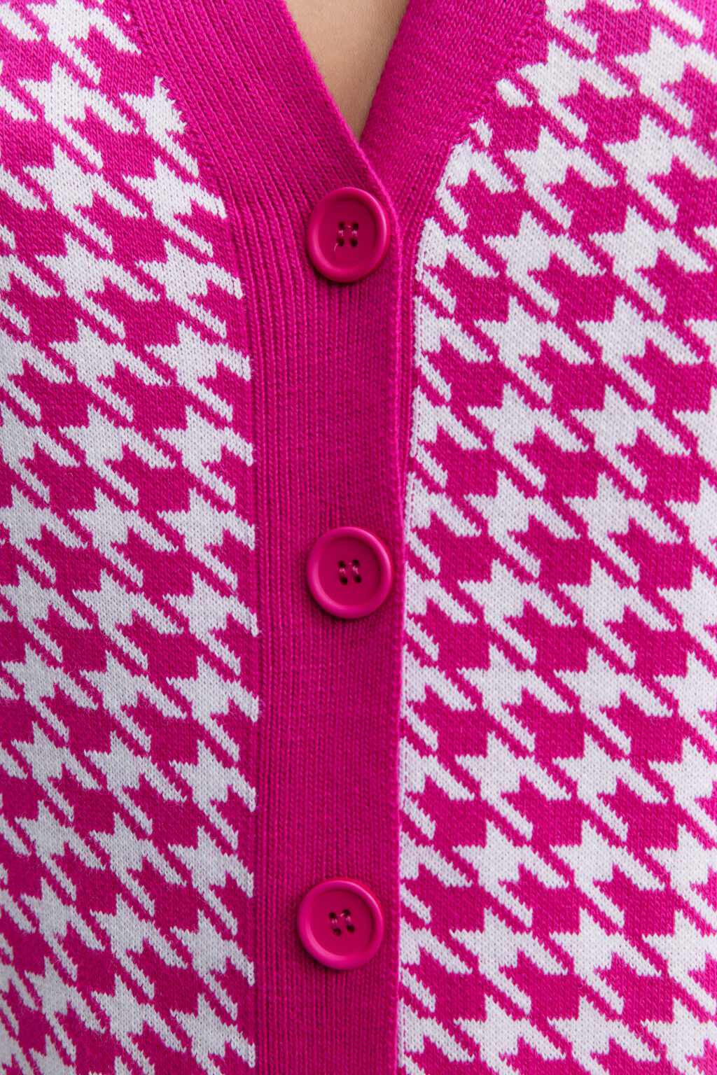 Кардиган вязаный свободный с принтом гусиная лапка - цвет розовый - 5