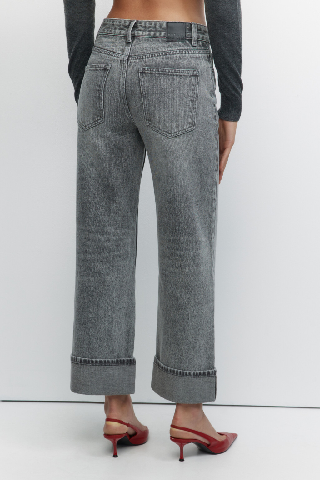 Джинсы straight fit прямые с широкими подворотами - цвет серый - 3