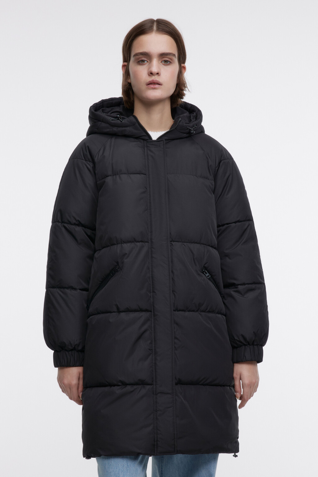 Пальто стеганое дутое с капюшоном и воротником - цвет черный - 2