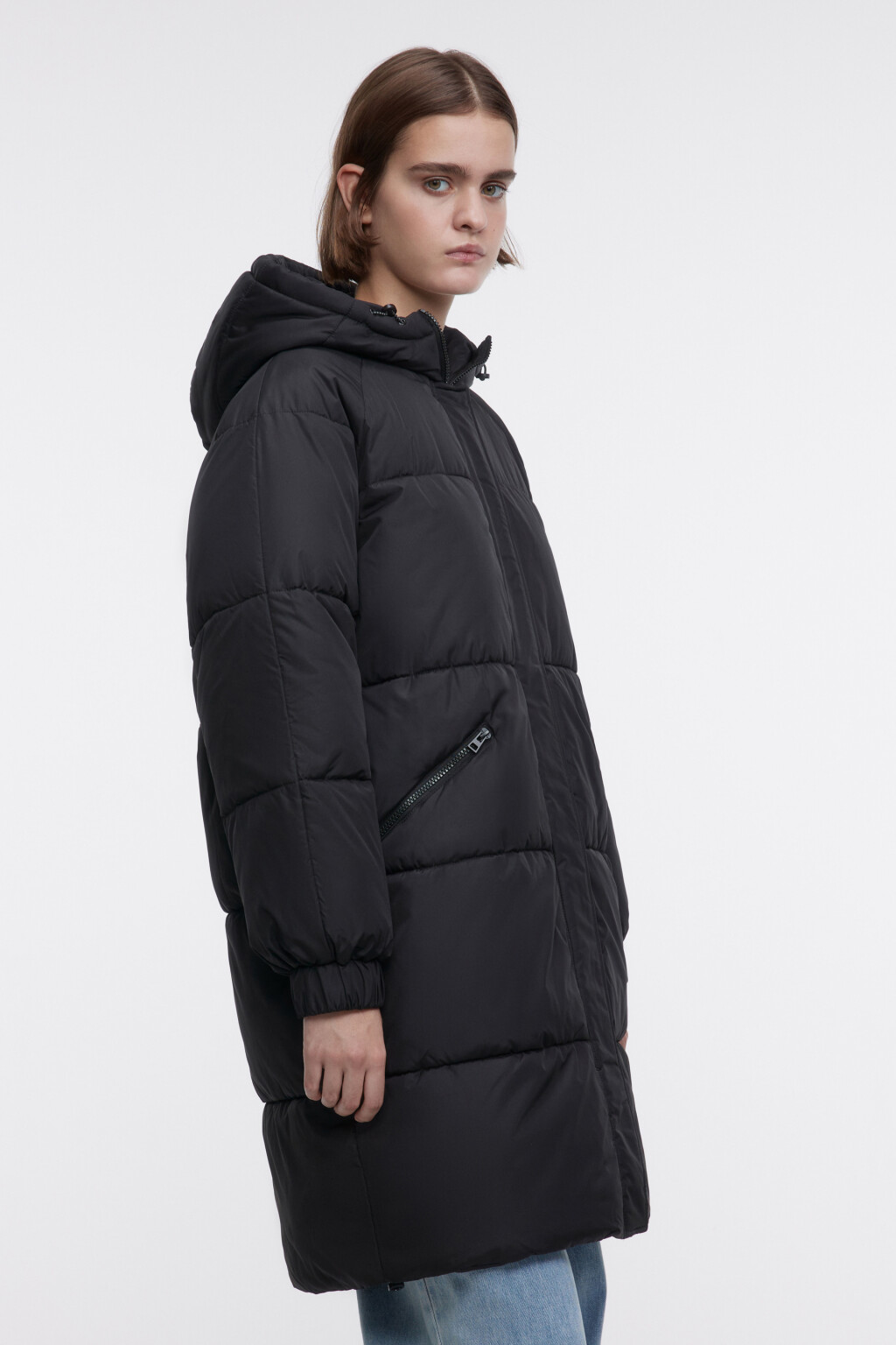 Пальто стеганое дутое с капюшоном и воротником - цвет черный - 3