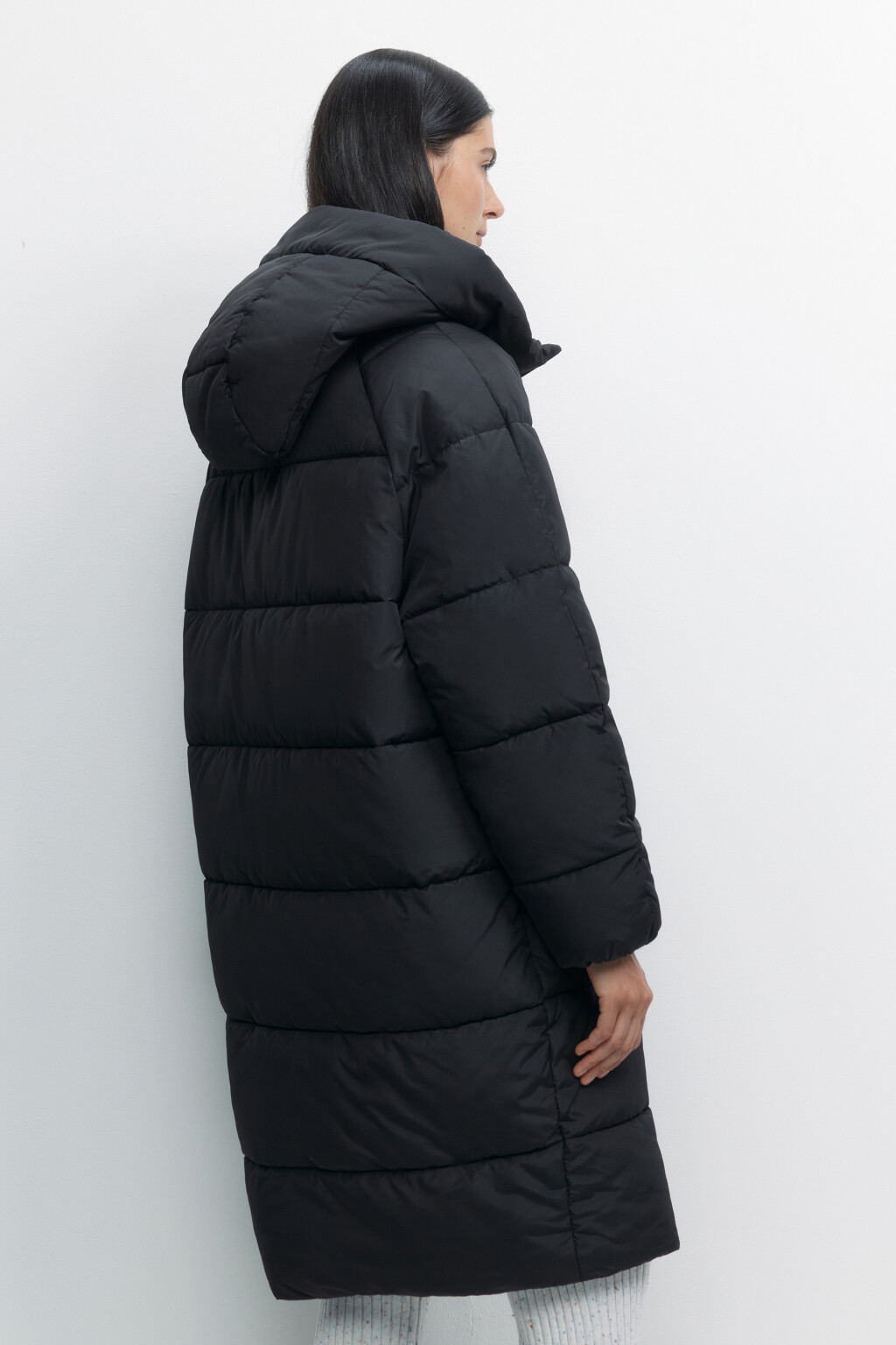 Пальто oversize стеганое длинное с капюшоном - цвет черный - 3