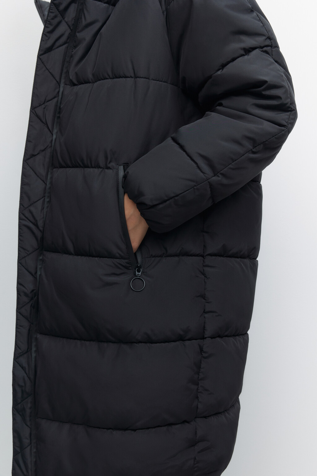 Пальто oversize стеганое длинное с капюшоном - цвет черный - 5