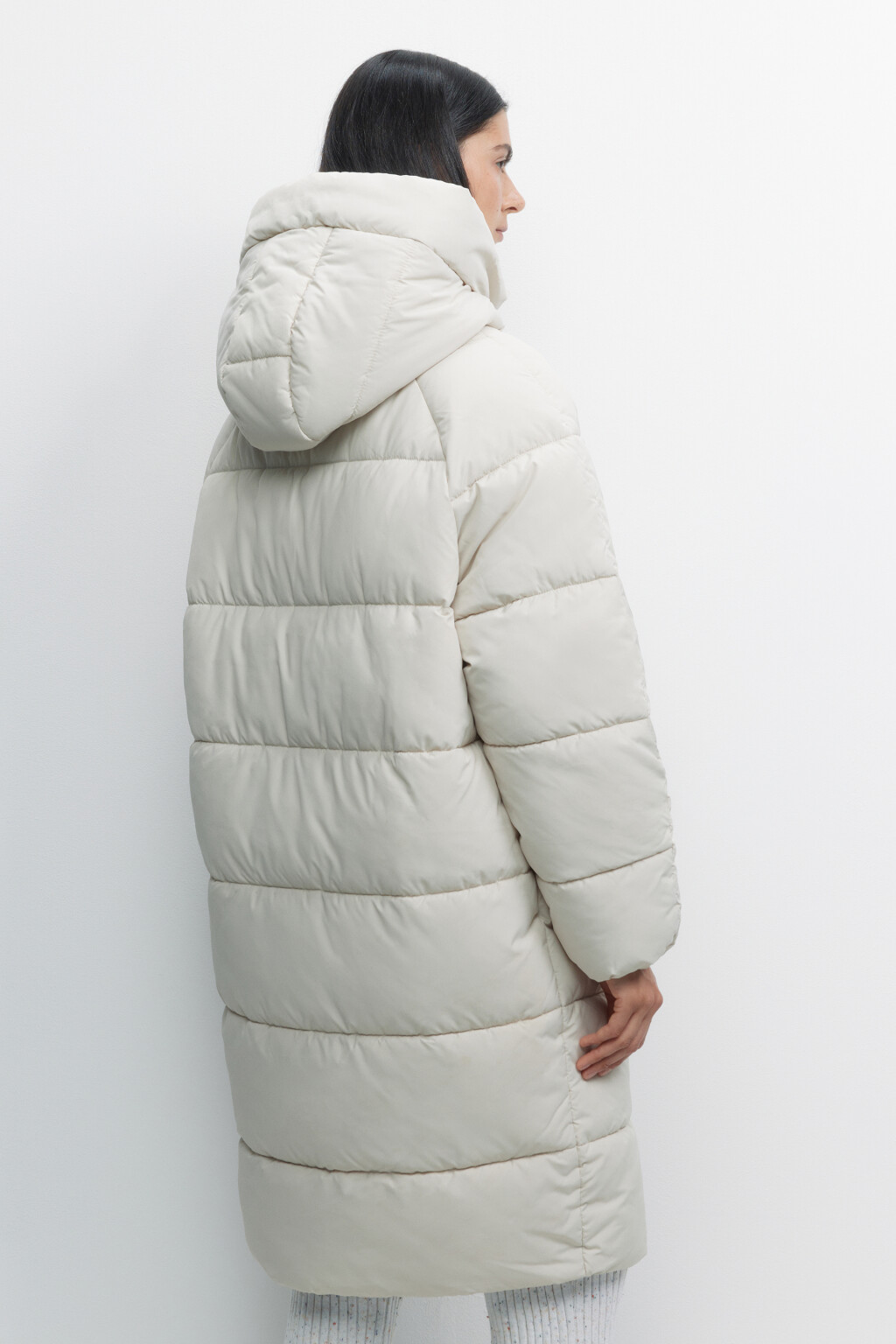 Пальто oversize стеганое длинное с капюшоном - цвет молочный - 5