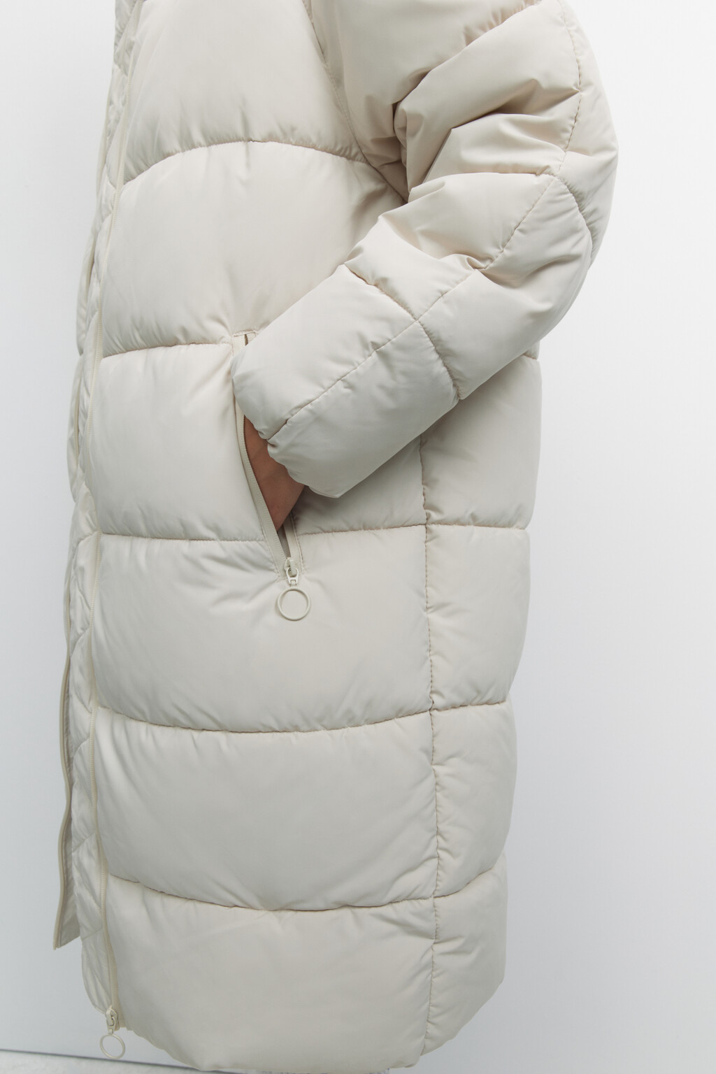 Пальто oversize стеганое длинное с капюшоном - цвет молочный - 6