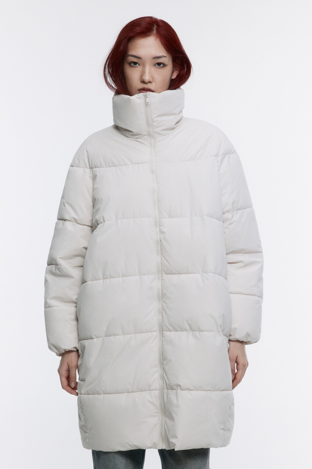 Пальто стеганое утепленное с воротником-стойкой - цвет бежевый - 1