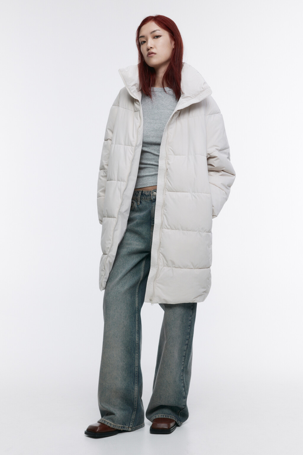 Пальто стеганое утепленное с воротником-стойкой - цвет бежевый - 4