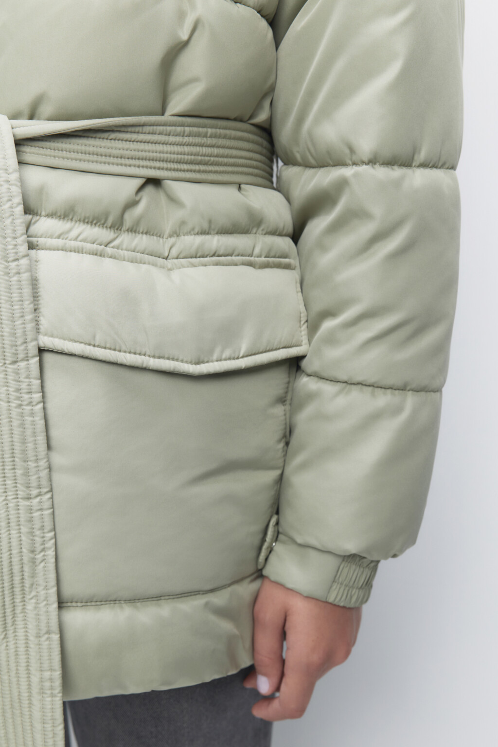 Куртка стеганая утепленная с капюшоном и поясом - цвет мятный - 6