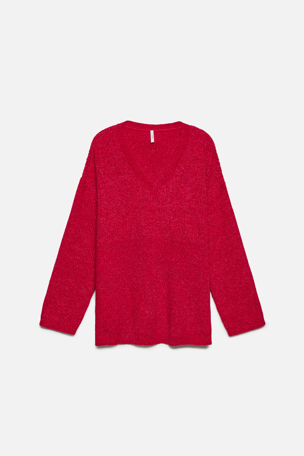 Джемпер oversize крупной вязки с V-вырезом - цвет красный - 7